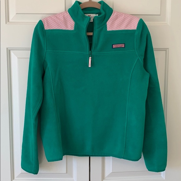 Vineyard Vines Other - Vineyard Vines Green & Pink Stripe 1/4 Zip Fleece Girls Size M